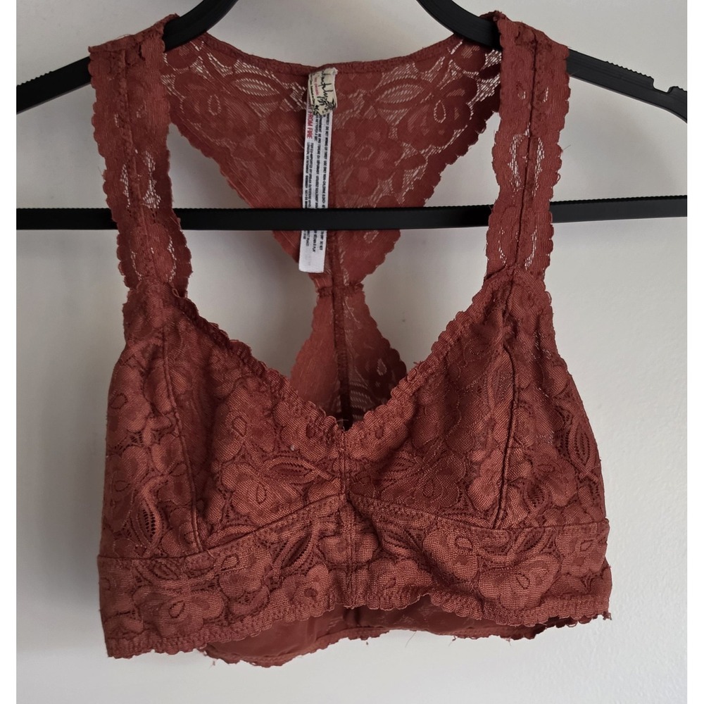Free People Bralette S Floral Terracotta Sleeveless V-Neck Casual Bra Top